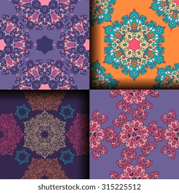 Vector seamless pattern set ethnic style background. Vintage decorative texture set for wallpapers, backgrounds and page fill. Indian, arabic motive.