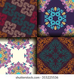 Vector seamless pattern set ethnic style background. Vintage decorative texture set for wallpapers, backgrounds and page fill. Indian, arabic motive.