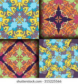 Vector seamless pattern set ethnic style background. Vintage decorative texture set for wallpapers, backgrounds and page fill. Indian, arabic motive.