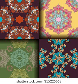 Vector seamless pattern set ethnic style background. Vintage decorative texture set for wallpapers, backgrounds and page fill. Indian, arabic motive.