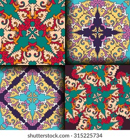 Vector seamless pattern set ethnic style background. Vintage decorative texture set for wallpapers, backgrounds and page fill. Indian, arabic motive.
