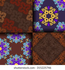 Vector seamless pattern set ethnic style background. Vintage decorative texture set for wallpapers, backgrounds and page fill. Indian, arabic motive.
