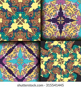 Vector seamless pattern set ethnic style background. Vintage decorative texture set for wallpapers, backgrounds and page fill. Indian, arabic motive.