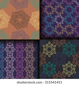 Vector seamless pattern set ethnic style background. Vintage decorative texture set for wallpapers, backgrounds and page fill. Indian, arabic motive.