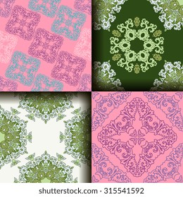 Vector seamless pattern set ethnic style background. Vintage decorative texture set for wallpapers, backgrounds and page fill. Indian, arabic motive.