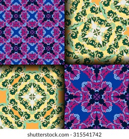 Vector seamless pattern set ethnic style background. Vintage decorative texture set for wallpapers, backgrounds and page fill. Indian, arabic motive.