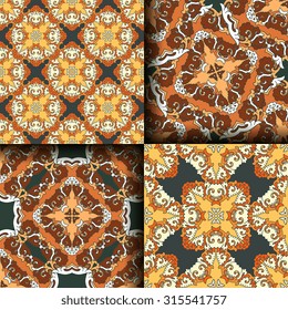Vector seamless pattern set ethnic style background. Vintage decorative texture set for wallpapers, backgrounds and page fill. Indian, arabic motive.