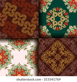 Vector seamless pattern set ethnic style background. Vintage decorative texture set for wallpapers, backgrounds and page fill. Indian, arabic motive.