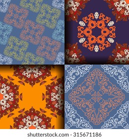 Vector seamless pattern set ethnic style background. Vintage decorative textures for wallpapers, backgrounds and page fill. Indian, arabic motive.
