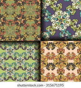 Vector seamless pattern set ethnic style background. Vintage decorative textures for wallpapers, backgrounds and page fill. Indian, arabic motive.