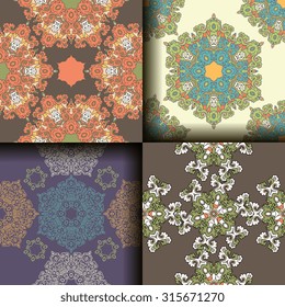 Vector seamless pattern set ethnic style background. Vintage decorative textures for wallpapers, backgrounds and page fill. Indian, arabic motive.
