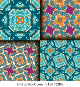 Vector seamless pattern set ethnic style background. Vintage decorative textures for wallpapers, backgrounds and page fill. Indian, arabic motive.