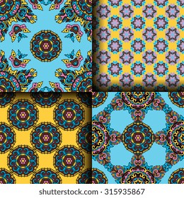 Vector seamless pattern set ethnic style background. Vintage decorative textures for wallpapers, backgrounds and page fill. Indian, arabic motive.
