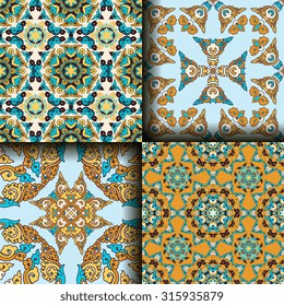Vector seamless pattern set ethnic style background. Vintage decorative textures for wallpapers, backgrounds and page fill. Indian, arabic motive.