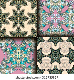 Vector seamless pattern set ethnic style background. Vintage decorative textures for wallpapers, backgrounds and page fill. Indian, arabic motive.