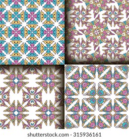 Vector seamless pattern set ethnic style background. Vintage decorative textures for wallpapers, backgrounds and page fill. Indian, arabic motive.