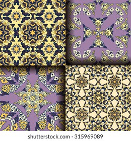 Vector seamless pattern set ethnic style background. Vintage decorative textures for wallpapers, backgrounds and page fill. Indian, arabic motive.