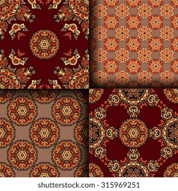 Vector seamless pattern set ethnic style background. Vintage decorative textures for wallpapers, backgrounds and page fill. Indian, arabic motive.