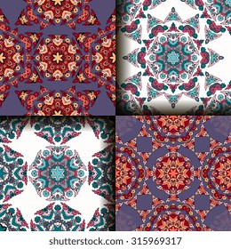 Vector seamless pattern set ethnic style background. Vintage decorative textures for wallpapers, backgrounds and page fill. Indian, arabic motive.