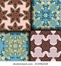 Vector seamless pattern set ethnic style background. Vintage decorative textures for wallpapers, backgrounds and page fill. Indian, arabic motive.