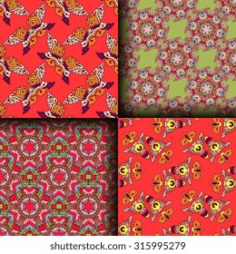 Vector seamless pattern set ethnic style background. Vintage decorative textures for wallpapers, backgrounds and page fill. Indian, arabic motive.