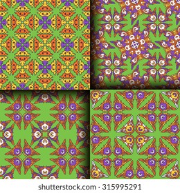 Vector seamless pattern set ethnic style background. Vintage decorative textures for wallpapers, backgrounds and page fill. Indian, arabic motive.