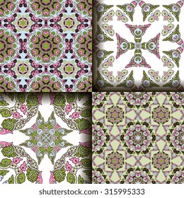 Vector seamless pattern set ethnic style background. Vintage decorative textures for wallpapers, backgrounds and page fill. Indian, arabic motive.