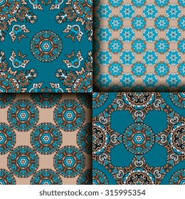 Vector seamless pattern set ethnic style background. Vintage decorative textures for wallpapers, backgrounds and page fill. Indian, arabic motive.