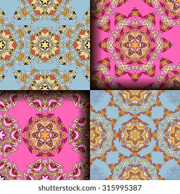 Vector seamless pattern set ethnic style background. Vintage decorative textures for wallpapers, backgrounds and page fill. Indian, arabic motive.