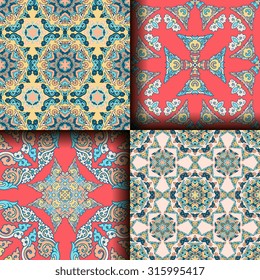 Vector seamless pattern set ethnic style background. Vintage decorative textures for wallpapers, backgrounds and page fill. Indian, arabic motive.