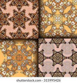 Vector seamless pattern set ethnic style background. Vintage decorative textures for wallpapers, backgrounds and page fill. Indian, arabic motive.