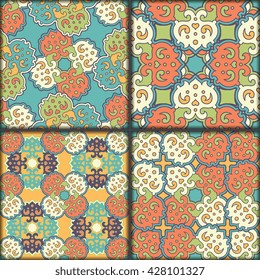 Vector seamless pattern set ethnic style background. Vintage decorative texture set for wallpapers, backgrounds and page fill. Indian, arabic motive.