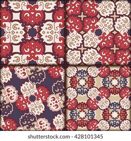 Vector seamless pattern set ethnic style background. Vintage decorative texture set for wallpapers, backgrounds and page fill. Indian, arabic motive.