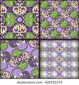 Vector seamless pattern set ethnic style background. Vintage decorative texture set for wallpapers, backgrounds and page fill. Indian, arabic motive.