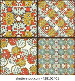 Vector seamless pattern set ethnic style background. Vintage decorative texture set for wallpapers, backgrounds and page fill. Indian, arabic motive.
