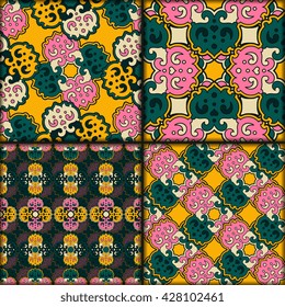 Vector seamless pattern set ethnic style background. Vintage decorative texture set for wallpapers, backgrounds and page fill. Indian, arabic motive.