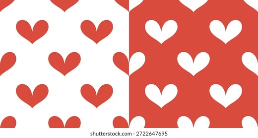 Vector seamless pattern set with hearts on white and red backgro