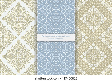 Vector seamless pattern. Set of luxury elegant baroque textures. Patterns can be used as background, fabric print, surface texture, wrapping paper, web page backdrop, wallpaper and more