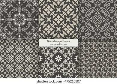 Vector seamless pattern. Set of luxury elegant textures. Patterns can be used as background, fabric print, surface texture, wrapping paper, web page backdrop, wallpaper and more