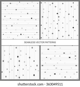 Vector seamless pattern set. Modern stylish texture. Repeating geometric backgrounds. Graphic stripes with vertical and horizontal directions.  Repeating abstract background with circles and squares