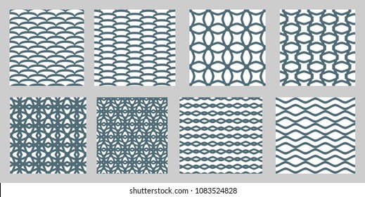 Vector seamless pattern set monochrome geometric shapes