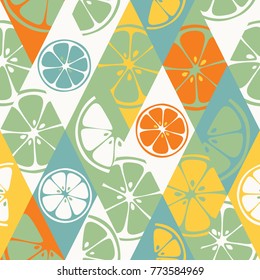 Vector seamless pattern set repeating colorful fresh citrus juicy fruits of orange, grapefruit, lemon, lime. Vector 8 EPS file use for package, website design. Modern art style illustration background