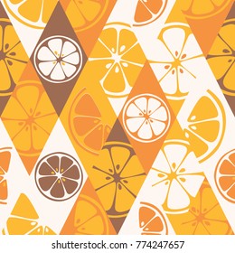 Vector seamless pattern set repeating colorful fresh citrus juicy fruits of orange, grapefruit, lemon, lime. Vector 8 EPS file use for package, website design. Modern art style illustration background