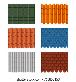 Vector seamless pattern set of roof tiles. Pictures isolate on white. Tile roof material, roofing waterproof structure collection illustration