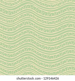 Vector seamless pattern set with waves and spiral elements