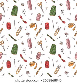 vector seamless pattern of sewing elements. cartoon colorful wallpaper