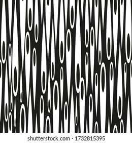 Vector seamless pattern of sewing needles on a black background. Big and small.