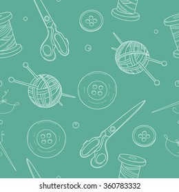 Vector seamless pattern with sewing tools