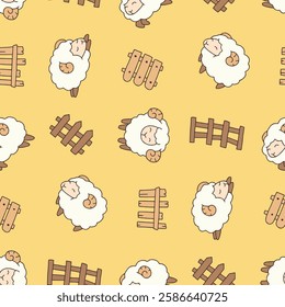 Vector Seamless Pattern of Sheep Animal Fence Background for Fashion Wrapping Print Fabric Surface