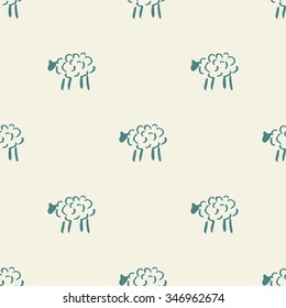 Vector seamless pattern with sheep. Hand drawn.